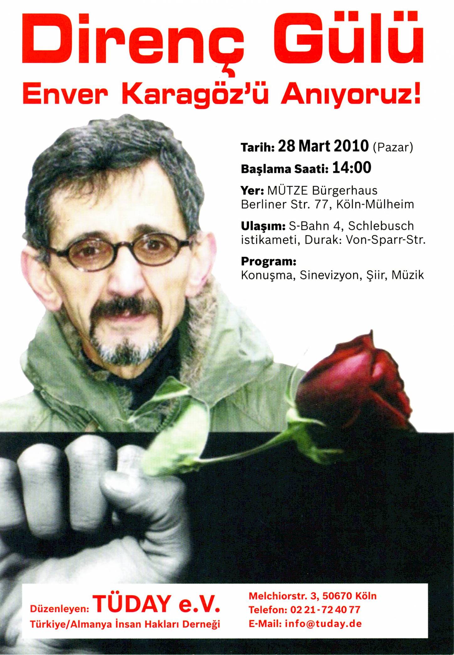 Flyer zu einer Gedenkveranstaltung zum Tod des Menschenrechtlers Enver Karagöz, Köln, 2010 © DOMiD-Archiv, Köln, E 1139,0044
