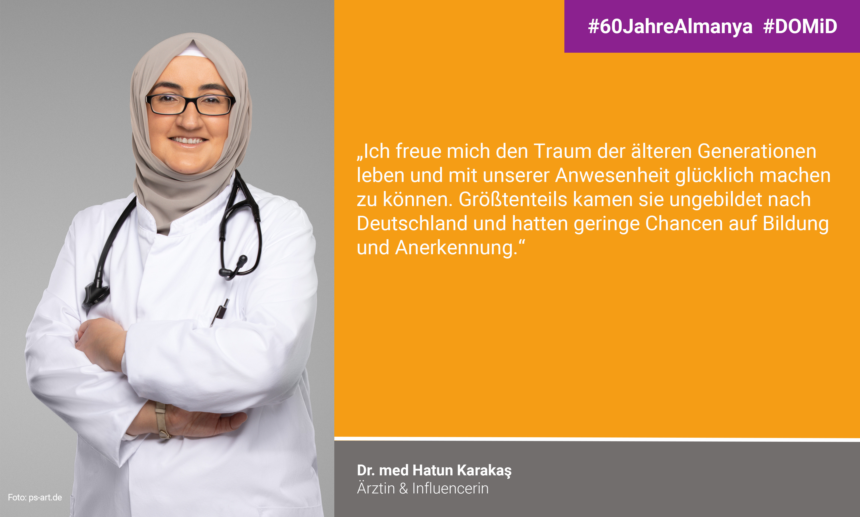 Dr. Hatun Karakaş:„Ich freue mich den Traum der älteren Generationen   leben und mit unserer Anwesenheit glücklich machen  zu können. Größtenteils kamen sie ungebildet nach  Deutschland und hatten geringe Chancen auf Bildung und Anerkennung.“